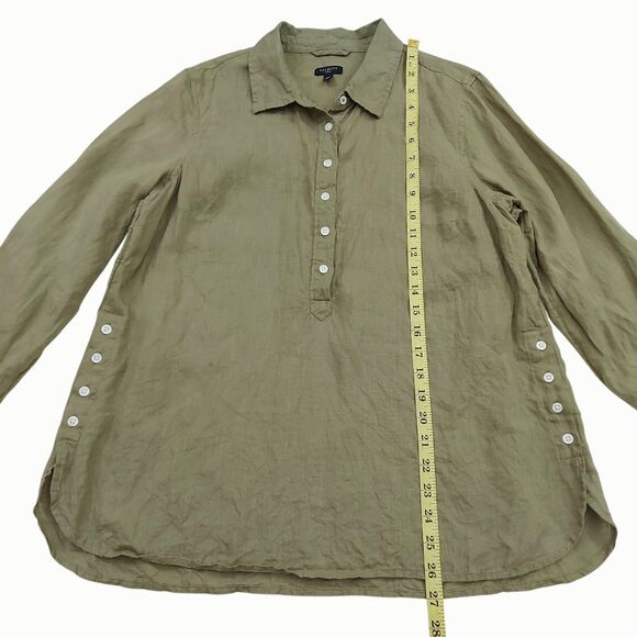 Talbots Tunic Top Womens Large Petite Green Linen Roll Tab Sleeve Beach Coastal - Picture 10 of 10